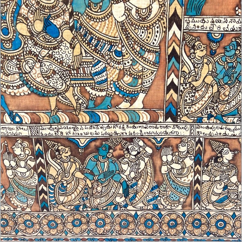 Antique Large Indian Kalamkari Temple Painting Hindu Story Textile Wall Art (2) - Image 11